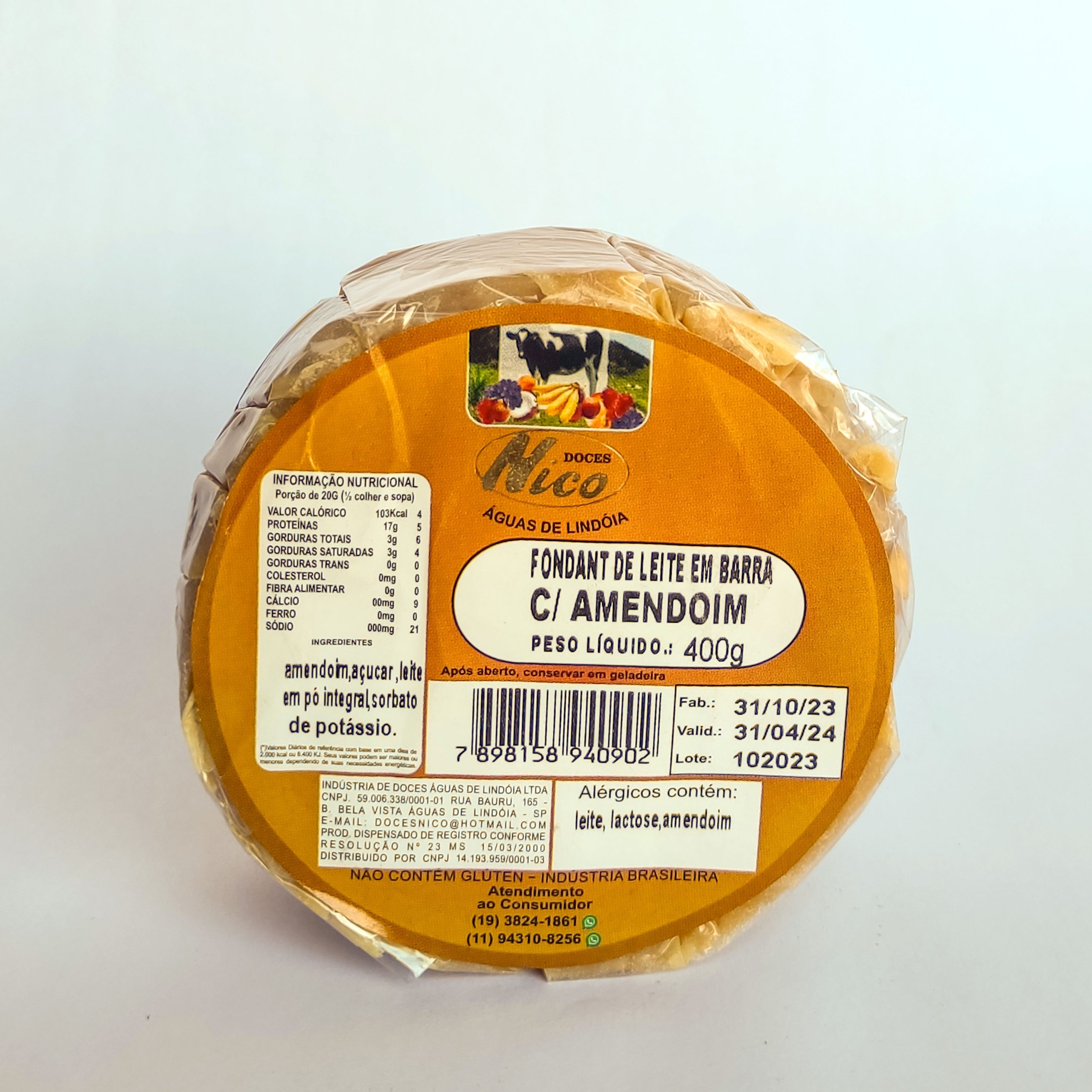 Fondant de Leite em barra com Amendoim - Doces Nico 400g