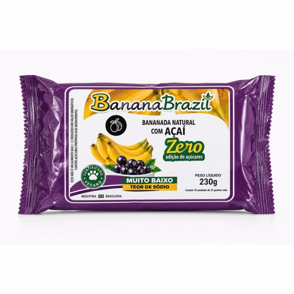 Bananada Natural com Açaí BananaBrazil 230g - bananada natural açaí zero açúcar artesanal