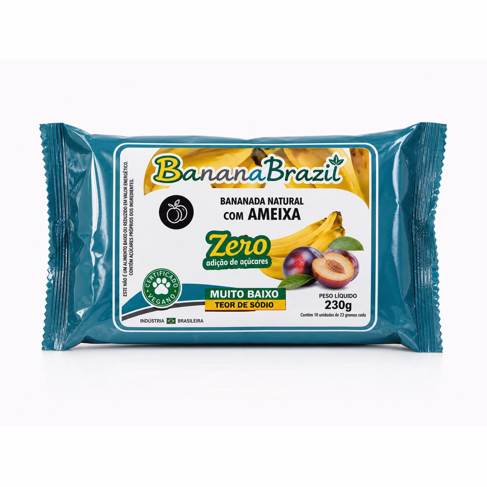Bananada Natural com Ameixa BananaBrazil 230g - bananada natural ameixa zero açúcar artesanal
