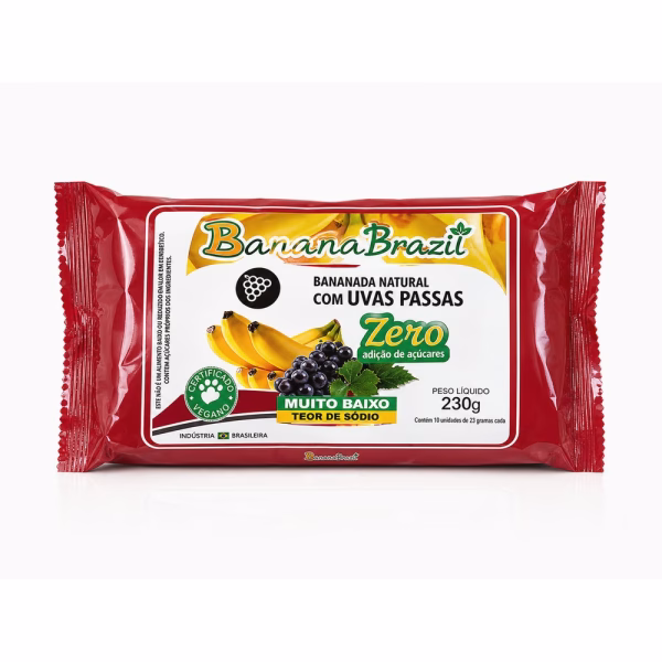 Bananada Natural com Uvas Passas BananaBrazil 230g - bananada natural zero açúcar artesanal