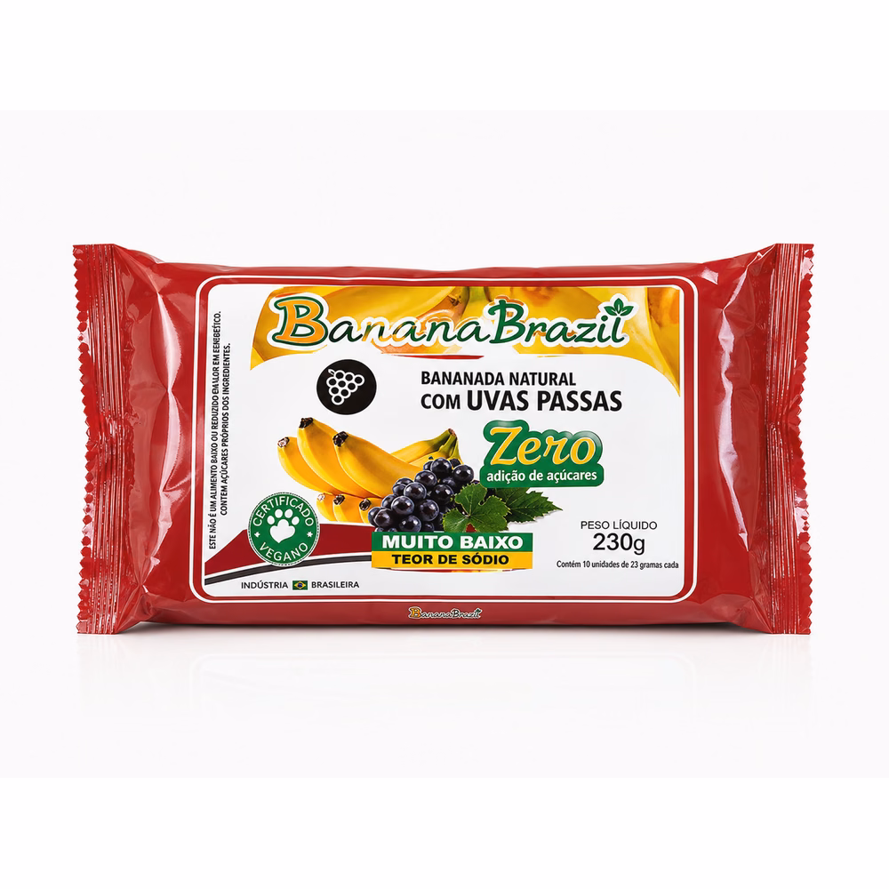 Bananada Natural com Uvas Passas BananaBrazil 230g - bananada natural zero açúcar artesanal
