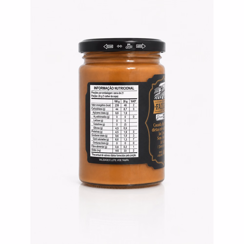 Cocada Morena para Dietas com Restrição de Lactose Sem Adição de Açúcares Fazenda de Minas 410g - cocada sem lactose sem açúcar artesanal Minas Gerais - foto 2