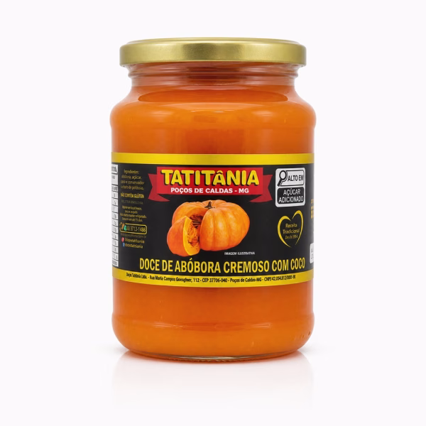 Doce de Abóbora Cremoso com Coco Tatitânia 640g - doce de abóbora cremoso coco artesanal Minas Gerais