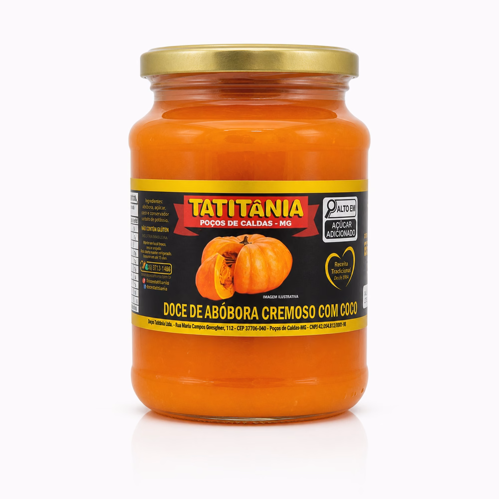 Doce de Abóbora Cremoso com Coco Tatitânia 640g - doce de abóbora cremoso coco artesanal Minas Gerais