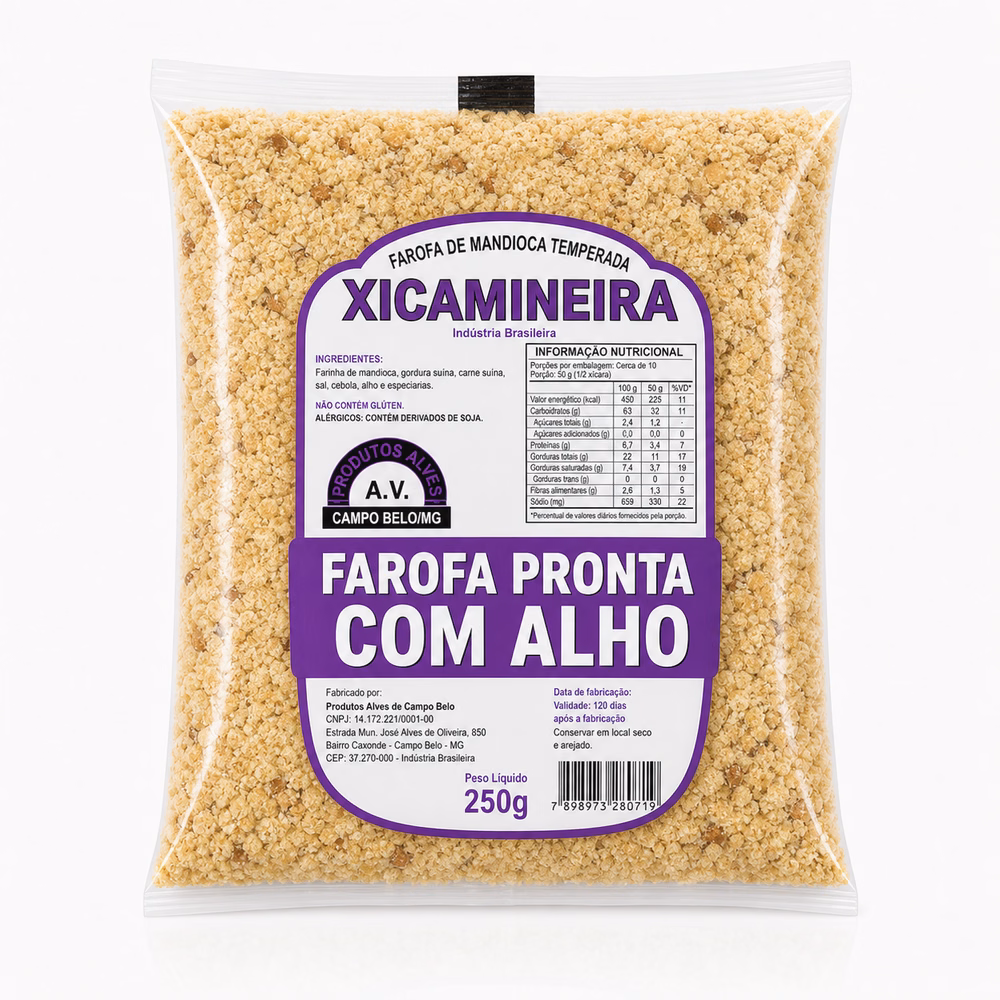Farofa com Alho Xicamineira 250g - farofa com alho artesanal Minas Gerais