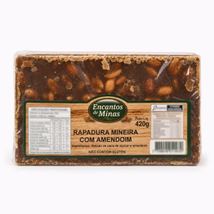 Rapadura Mineira com Amendoim Encantos de Minas 420g - rapadura mineira com amendoim artesanal